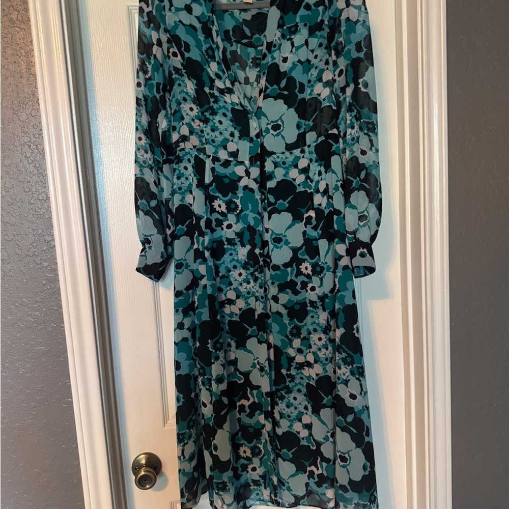 MICHAEL Michael Kors Teal Floral Long Sleeve Dress - Picture 7 of 7